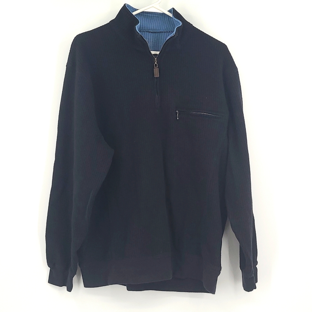 Pendleton Large Black Blue 1/4 Zip Pullover Long … - image 2